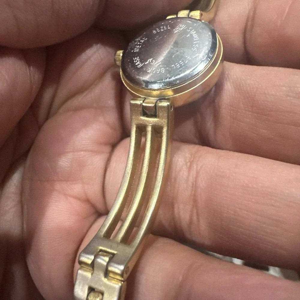 Working Helbros 22mm Women Watch Gold Steel Bracelet White Quartz Fit‎ 7in